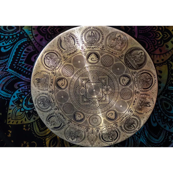 Flower of Life with Tibetan Deities Carving Gong