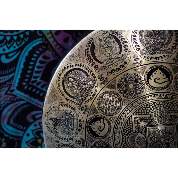 Flower of Life with Tibetan Deities Carving Gong