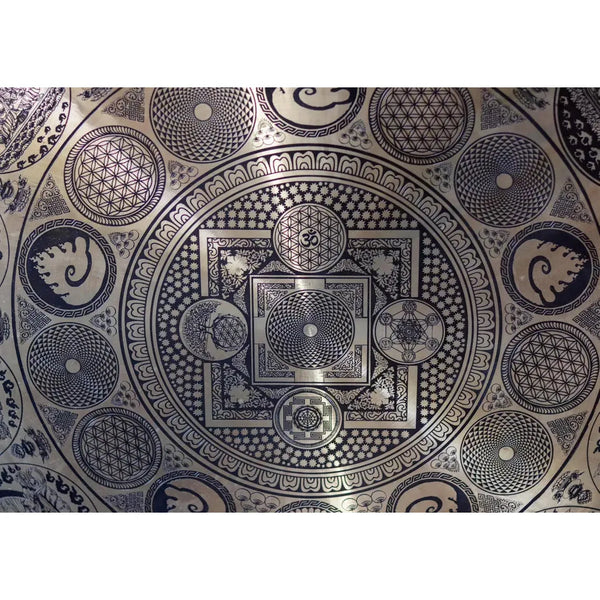Flower of Life with Tibetan Deities Carving Gong