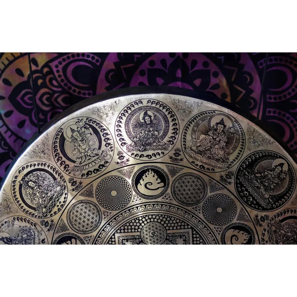 Flower of Life with Tibetan Deities Carving Gong