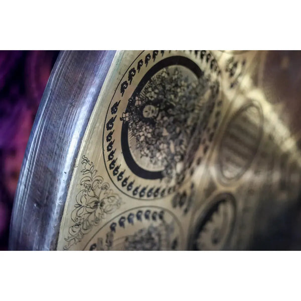 Flower of Life with Tibetan Deities Carving Gong