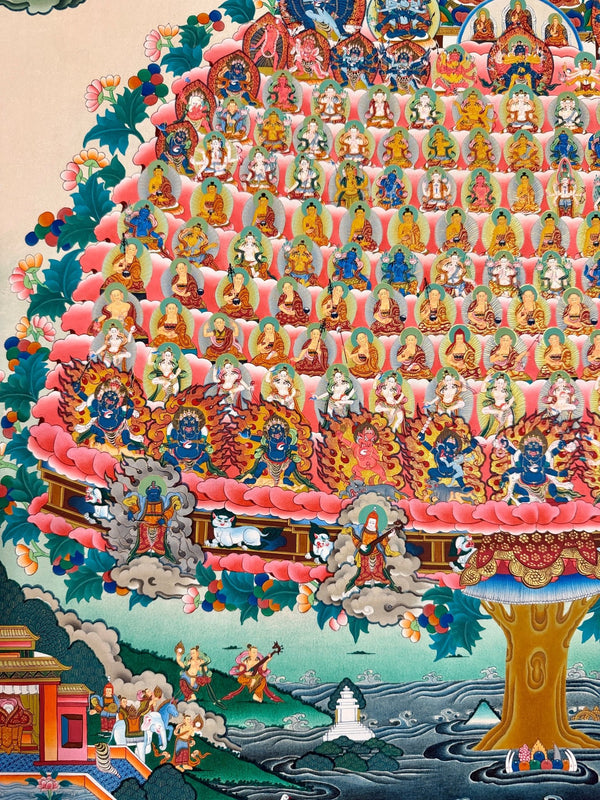 Gelugpa Lineage Refuge Tree Large Thangka - Art Of Tibet