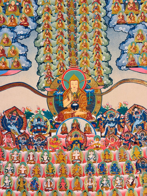 Gelugpa Lineage Refuge Tree Large Thangka - Art Of Tibet