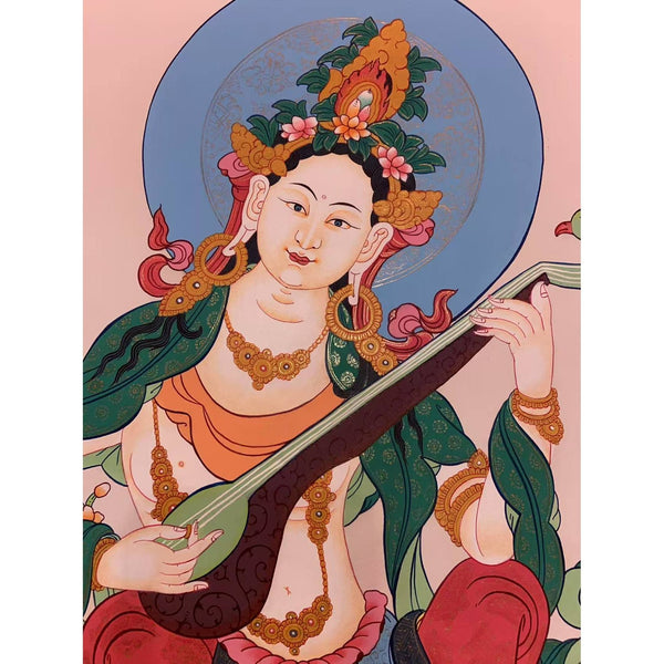Goddess Saraswati Thangka - Art Of Tibet