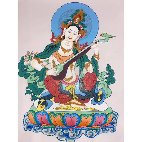 Goddess Saraswati Thangka - Art Of Tibet
