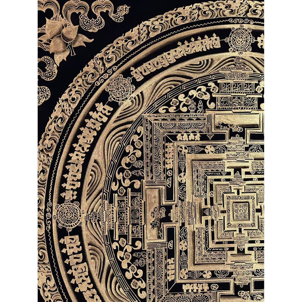 Kalachakra Mandala Black and Gold Thangka Painting - Art Of Tibet