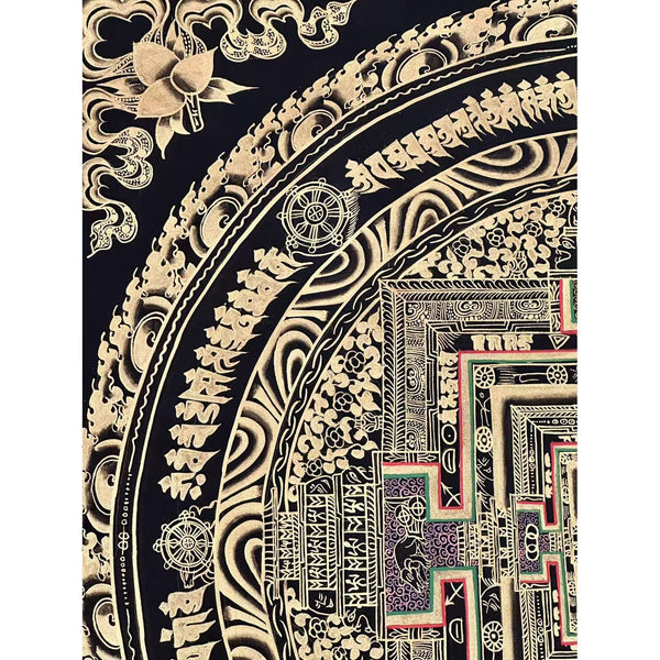Kalachakra Mandala Black and Gold Thangka Painting - Art Of Tibet