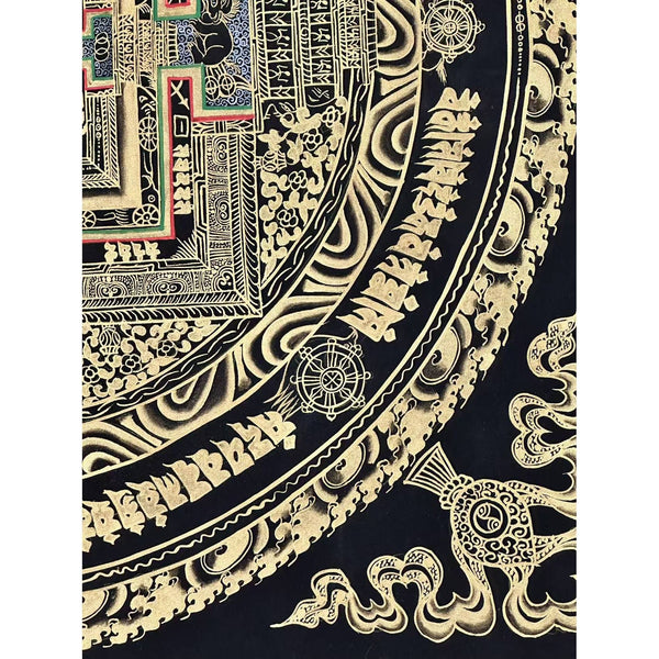 Kalachakra Mandala Black and Gold Thangka Painting - Art Of Tibet