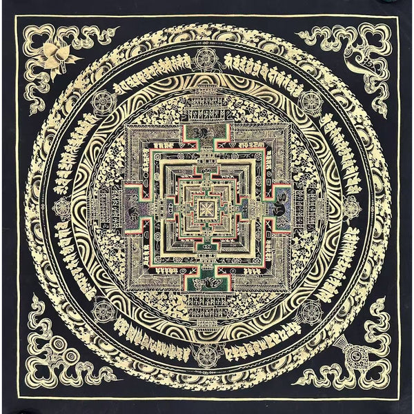 Kalachakra Mandala Black and Gold Thangka Painting - Art Of Tibet