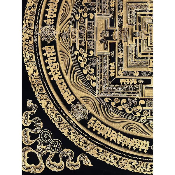Kalachakra Mandala Black and Gold Thangka Painting - Art Of Tibet