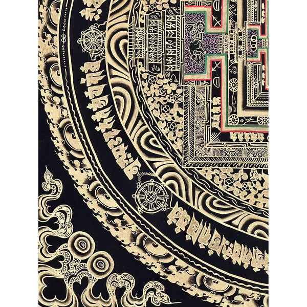 Kalachakra Mandala Black and Gold Thangka Painting - Art Of Tibet