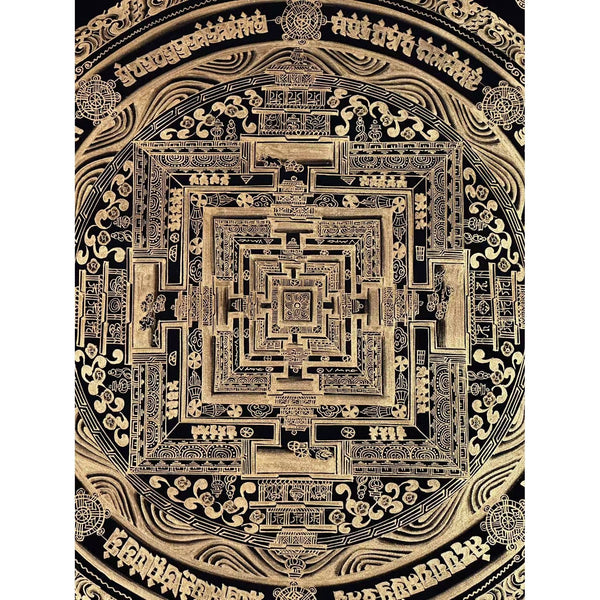 Kalachakra Mandala Black and Gold Thangka Painting - Art Of Tibet
