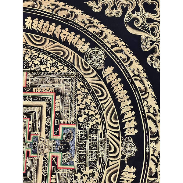 Kalachakra Mandala Black and Gold Thangka Painting - Art Of Tibet