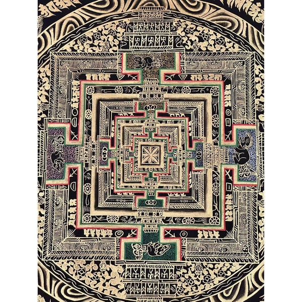 Kalachakra Mandala Black and Gold Thangka Painting - Art Of Tibet