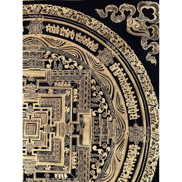 Kalachakra Mandala Black and Gold Thangka Painting - Art Of Tibet