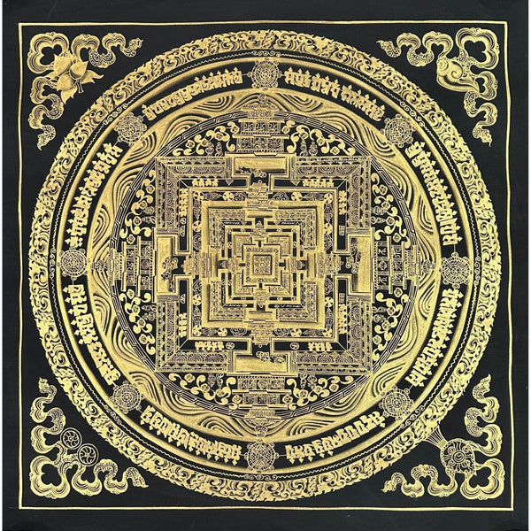 Kalachakra Mandala Black and Gold Thangka Painting - Art Of Tibet