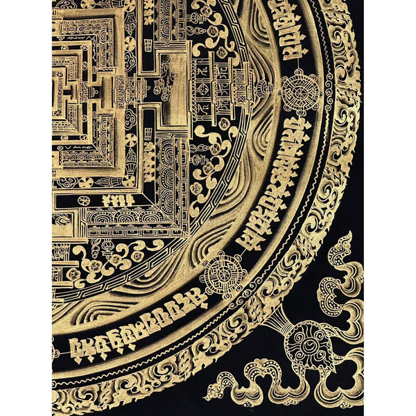 Kalachakra Mandala Black and Gold Thangka Painting - Art Of Tibet