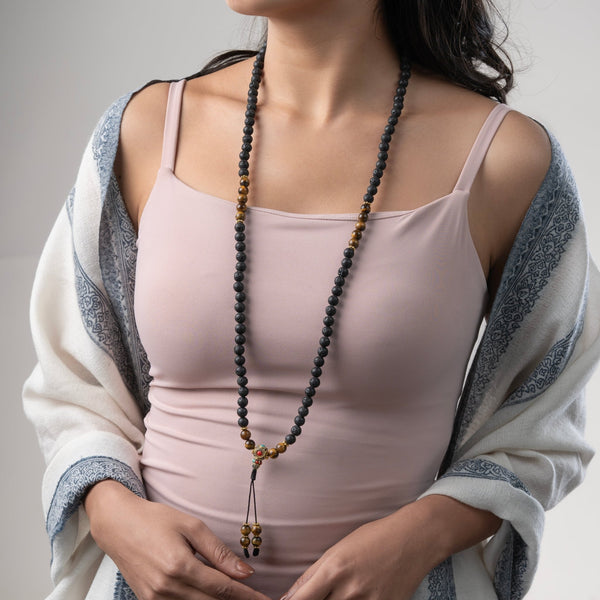Lava Stone with Tiger Eye Guidance and Wisdom Mala - Art Of Tibet