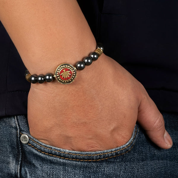 Love and Strength Hematite Stone Bracelet with Lotus Charm - Art Of Tibet