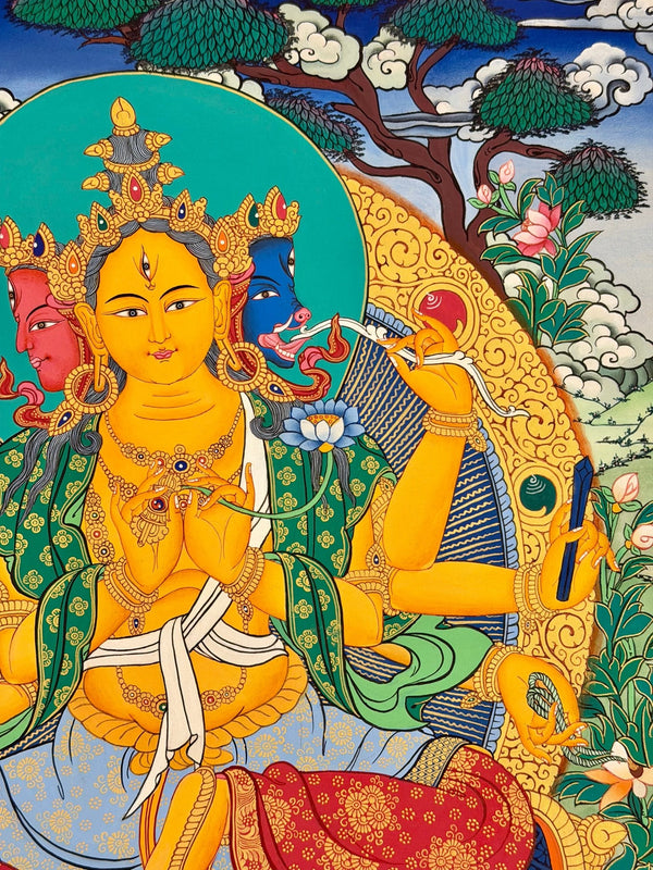Marichi: Goddess of Dawn Pulled by a Chariot of Seven Pigs Thangka - Art Of Tibet