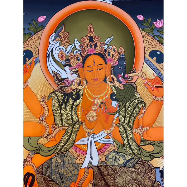 Marichi: Goddess of Dawn Pulled by a Chariot of Seven Pigs Thangka - Art Of Tibet