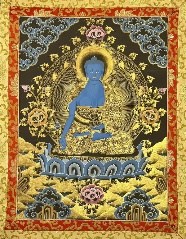 Medicine Buddha Thangka - Silk Framed - Art Of Tibet