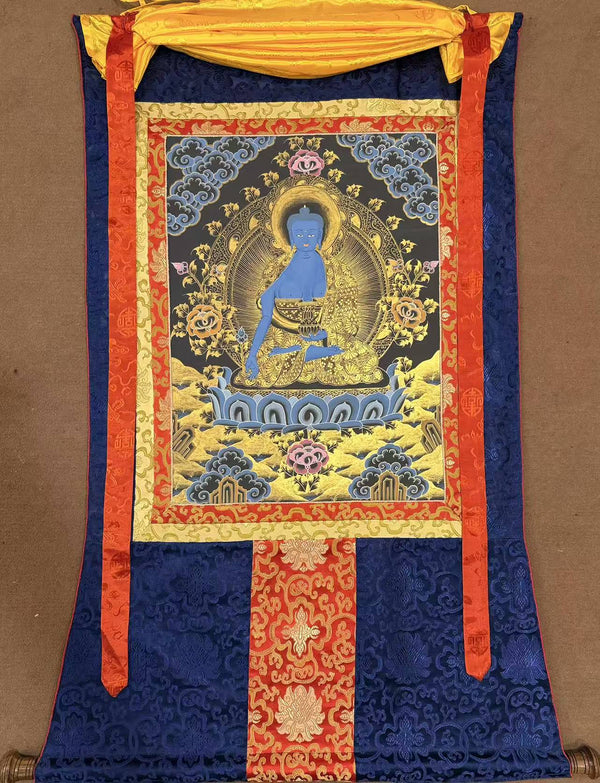 Medicine Buddha Thangka - Silk Framed - Art Of Tibet