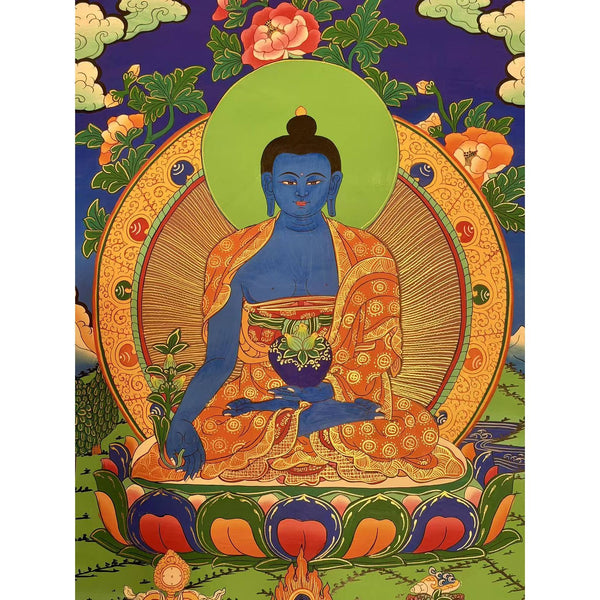 Medicine Buddha Thangka - Silk Framed - Art Of Tibet