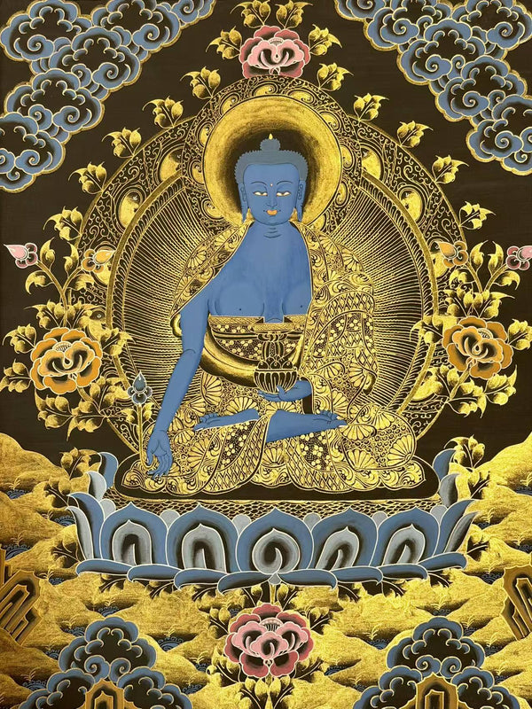 Medicine Buddha Thangka - Silk Framed - Art Of Tibet