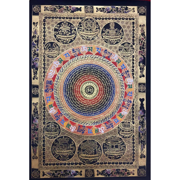 Om Mantra Mandala Large Thangka - Art Of Tibet