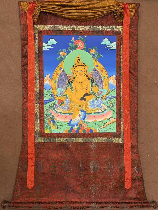 Pancha(Five) Jambhala Thangka - Silk Framed - Art Of Tibet