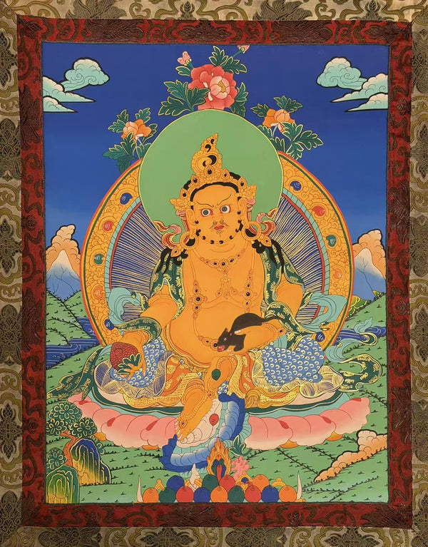 Pancha(Five) Jambhala Thangka - Silk Framed - Art Of Tibet