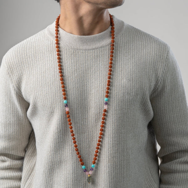 Rudraksha Mala with Labradorite Pendant - Art Of Tibet