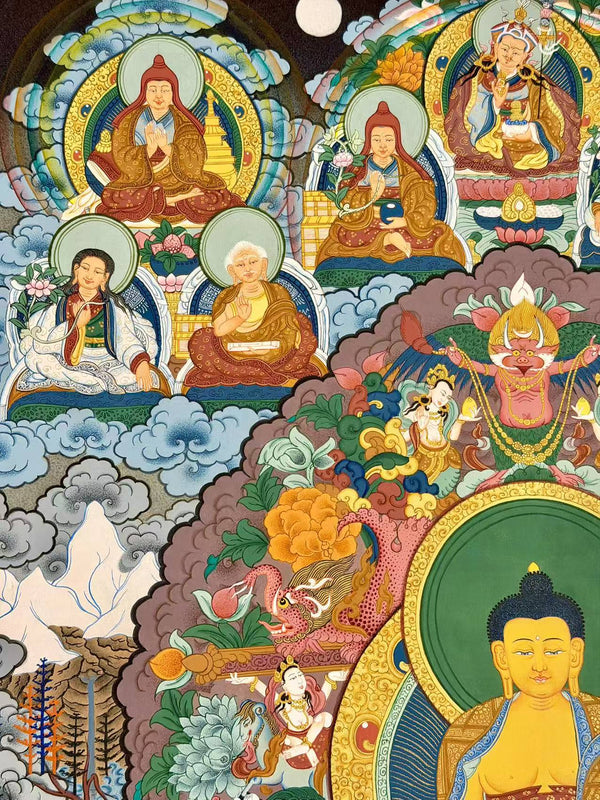 Shakyamuni Buddha and the 17 Great Scholars Thangka - Art Of Tibet