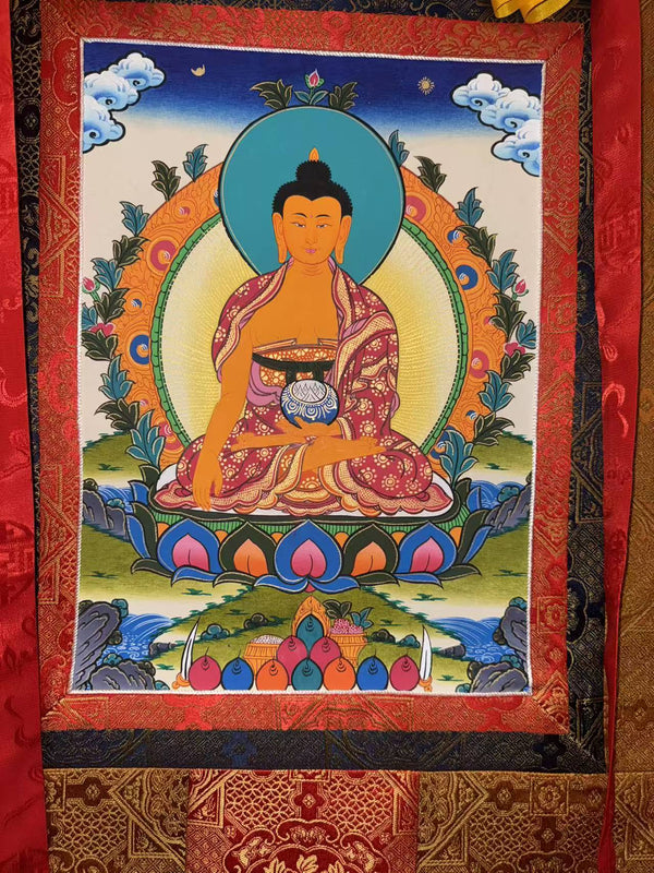 Shakyamuni Buddha Thangka - Silk Framed - Art Of Tibet