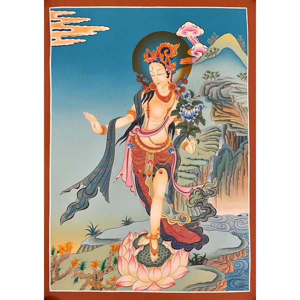 Standing White Tara Thangka - Art Of Tibet