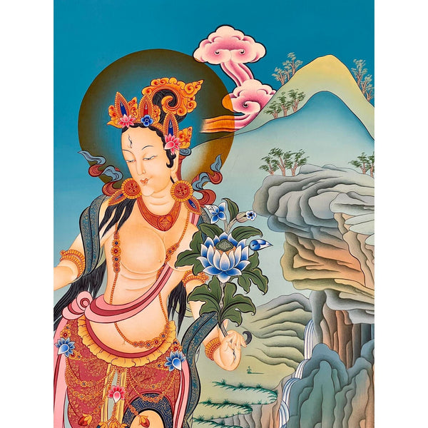 Standing White Tara Thangka - Art Of Tibet