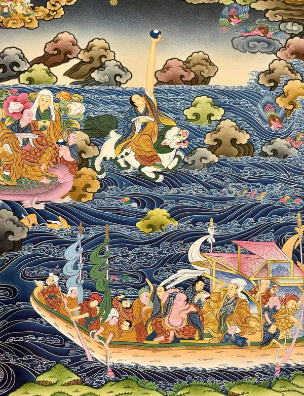 Water Buddha with 16 Arhats Large Thangka - Art Of Tibet