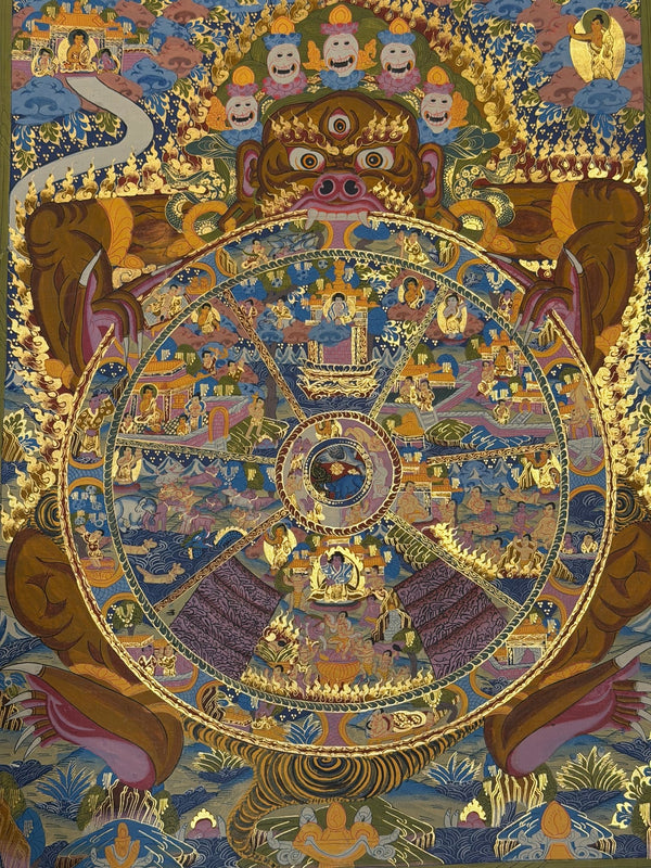 Wheel Of Life Masterpiece Thangka - Silk Framed - Art Of Tibet