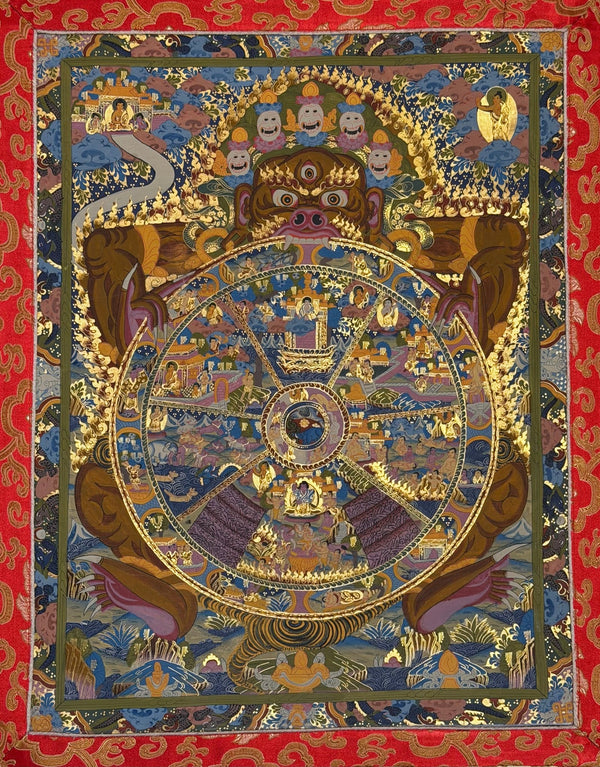 Wheel Of Life Masterpiece Thangka - Silk Framed - Art Of Tibet