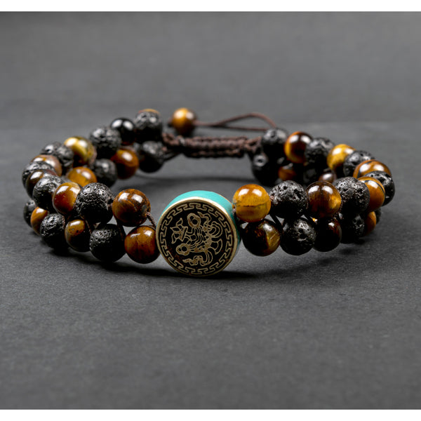 Tiger Eye Lava Stone Double Layer Bracelet