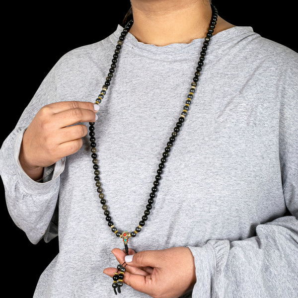 Obsidian with Hematite Grounding Mala