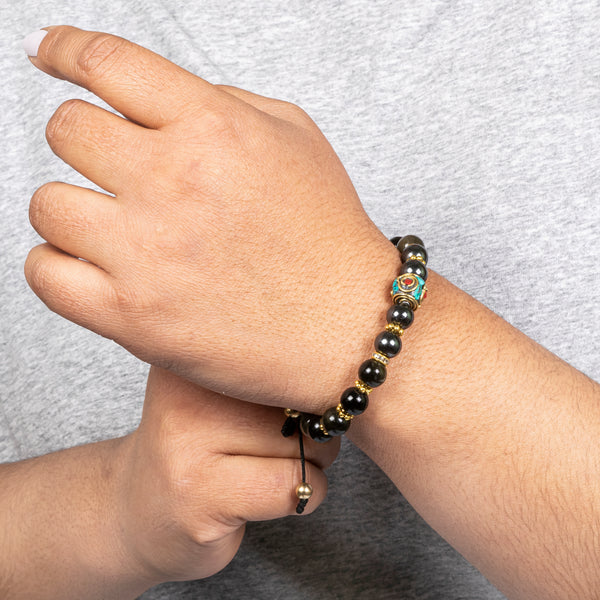 Obsidian With Hematite Grounding Bracelet