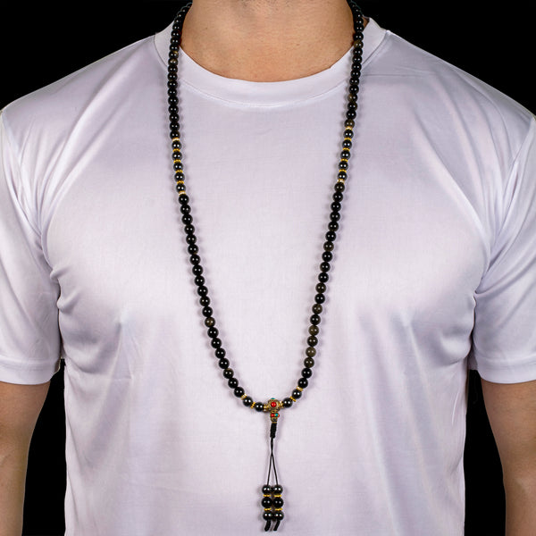 Obsidian with Hematite Grounding Mala