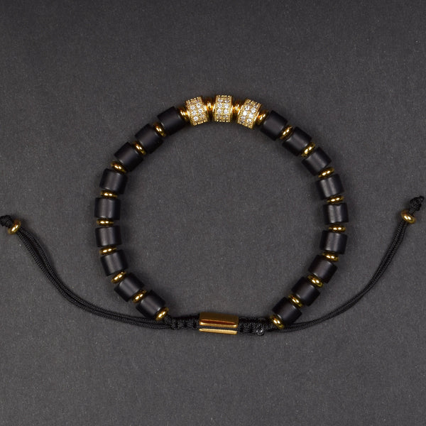 Matt Black Onyx Golden Bracelet Set