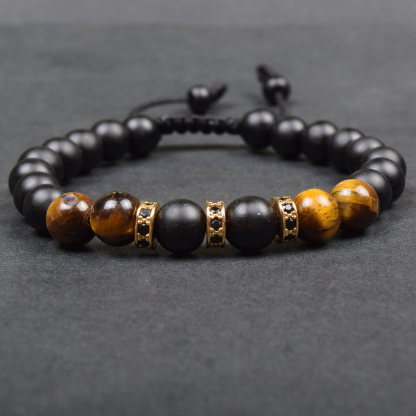 Matt Black Onyx and Tiger Eye Bracelet