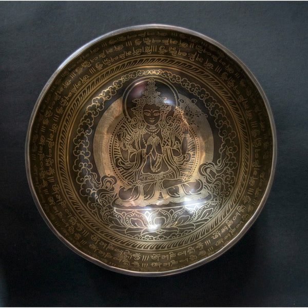 Chenrezig with Om Mantra Carved Singing Bowl