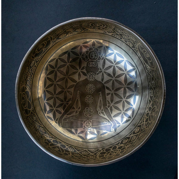 Seven Chakra with Flower of Life Carved Singing Bowl