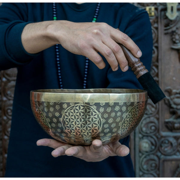 Spiritual Kalachakra Mandala Carved Singing Bowl