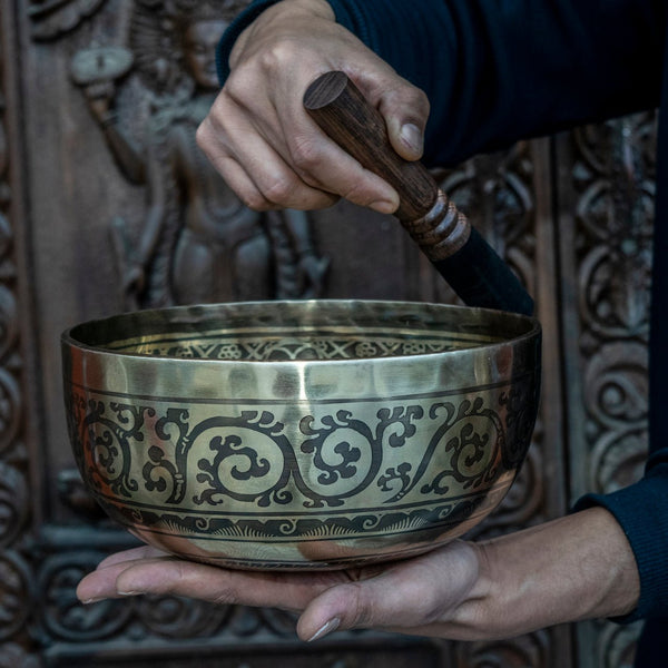 Seven Chakra with Flower of Life Carved Singing Bowl
